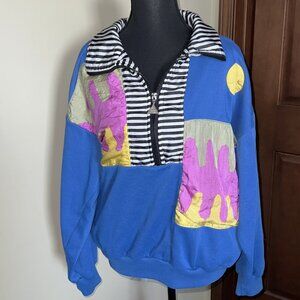 80s Casual Isle Colorblock Pull over Sweatshirt Jacket 3/4 Zip fleece and Nylon